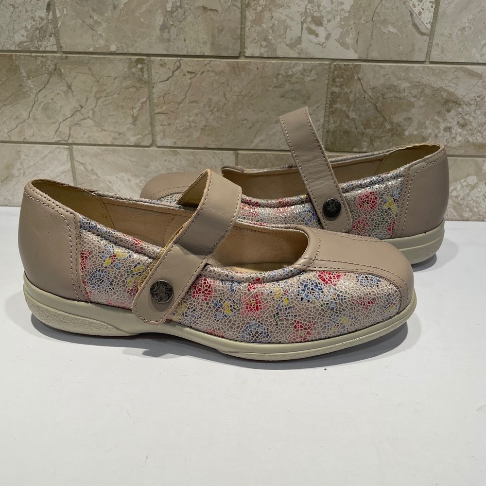 Cosyfeet Women Taupe Leather Floral Mary Jane Extra Roomy Comfort Shoes Size 7 - Picture 4 of 8